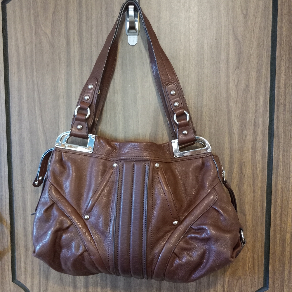 B Makowski mahogany leather shoulder bag tote satchel